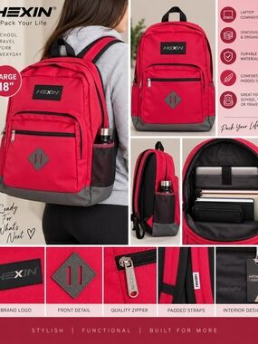Red & Gray Everyday Laptop Backpack for Men